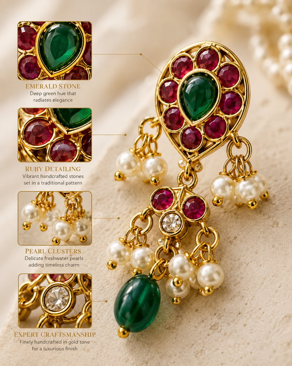 Traditional Artificial Stone & Pearl Drop Earrings for Women