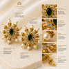 Traditional Designer Pearl Stud Earrings with Green Stone for Women