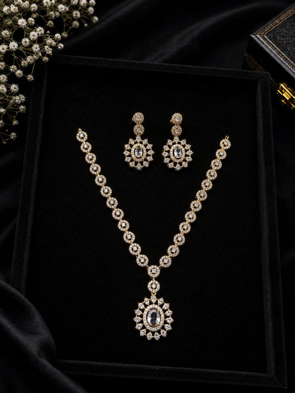 Premium Gold Plated Pendant Necklace with Matching Earrings | Party & Wedding Jewellery