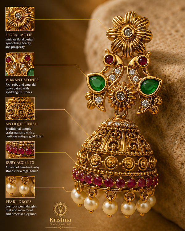 Traditional Artificial Floral Jhumka Earrings with Pearl Drops for Women