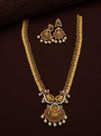 Premium Antique Gold Lakshmi Temple Necklace Set for Women | Traditional Coin Chain Necklace with Peacock Pendant & Matching Designer Earrings