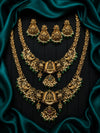 Premium Temple Jewellery Double Layer Bridal Necklace Set for Women | Antique Gold Plated Lakshmi Haram Set with Jhumka Earrings