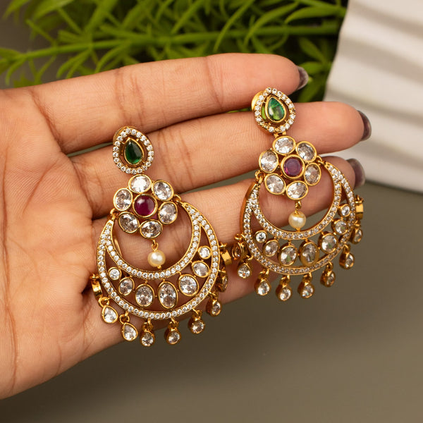 Premium Gold Plated Chandbali Earrings for Women | CZ Stone Traditional Chandeliers | Party, Wedding & Festive Wear