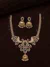 Premium Peacock American Diamond Necklace Set for Women | Gold Finish CZ Necklace with Green Stone & Matching Jhumka Earrings