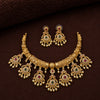 Traditional Temple Gold Plated Necklace Set for Women | Antique Coin Design with Multicolor Stones & Pearl Drops