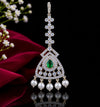 Premium American Diamond Maang Tikka for Women | Silver Plated CZ Stone Bridal Matha Patti Tikka with Pearl Drops