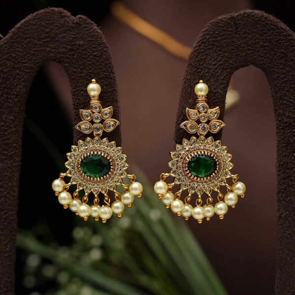 Traditional Gold Tone Chandbali Earrings for Women | CZ Stone & Pearl Drop Ethnic Earrings