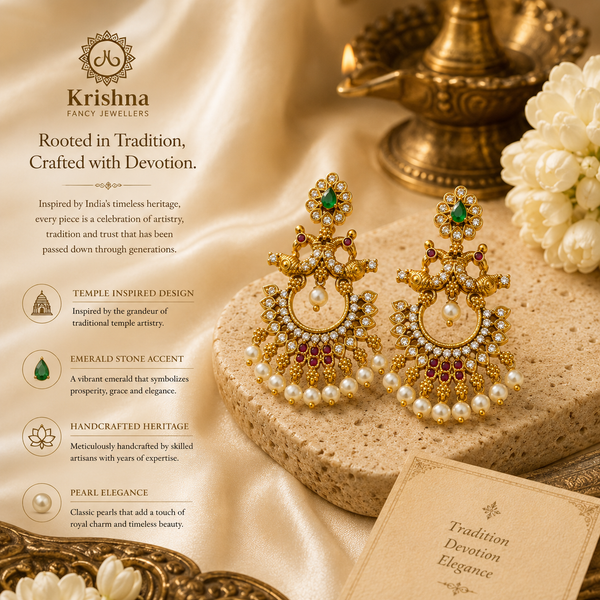 Traditional Artificial Chandbali Pearl Drop Earrings for Women