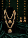 Premium Antique Gold Double Layer Peacock Necklace Set for Women | Traditional South Indian Long Haram with Designer Jhumka Earrings