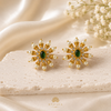 Traditional Designer Pearl Stud Earrings with Green Stone for Women