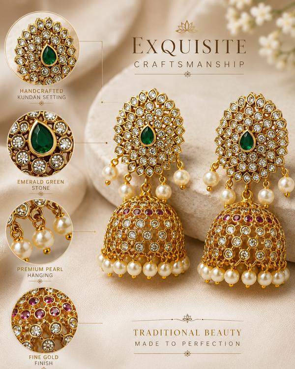Traditional Artificial Jhumka Earrings with Pearl Drops for Women
