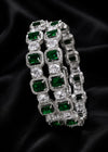 Premium Emerald Crystal Bangles for Women | Silver-Tone | Pair of 2