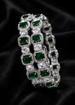 Premium Emerald Crystal Bangles for Women | Silver-Tone | Pair of 2