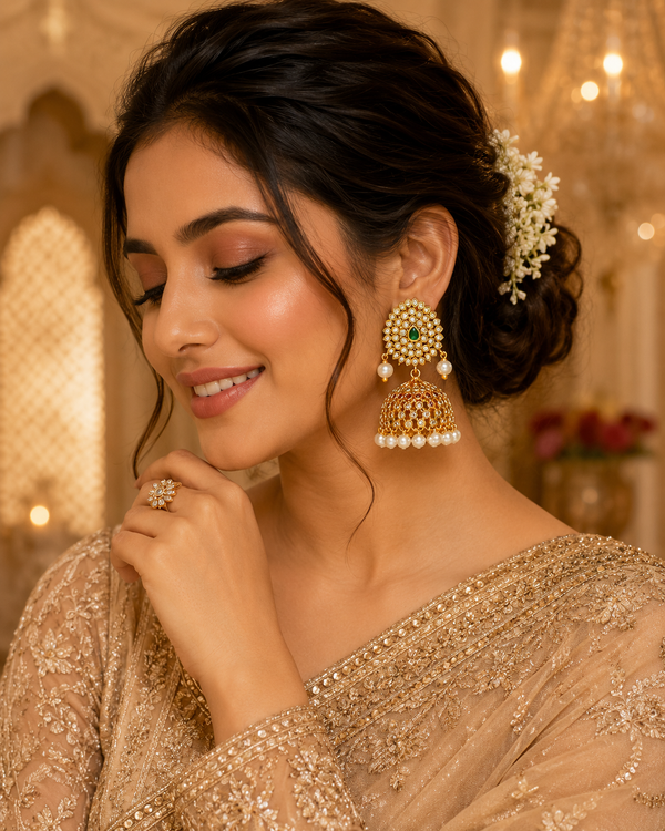 Traditional Artificial Jhumka Earrings with Pearl Drops for Women