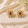 Traditional Designer Pearl Stud Earrings with Green Stone for Women