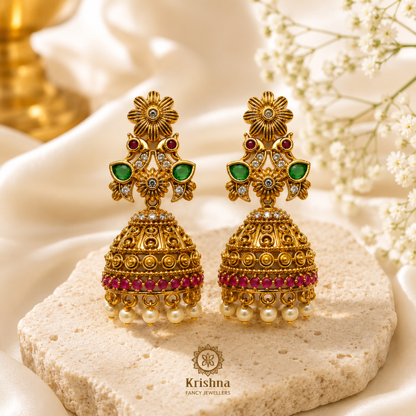 Traditional Artificial Floral Jhumka Earrings with Pearl Drops for Women