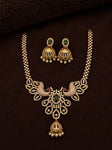 Premium Peacock American Diamond Necklace Set for Women | Gold Finish CZ Necklace with Green Stone & Matching Jhumka Earrings