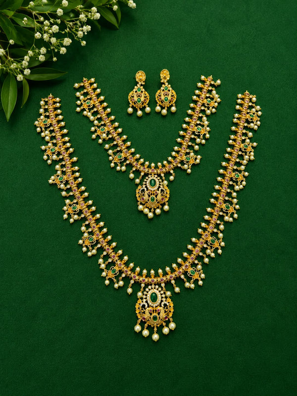 Traditional Bridal Jewellery Set for Women | Gold Tone Artificial Necklace Set with Earrings
