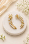 Gold-Plated Crystal Leaf Ear Cuff Earrings for Women | Elegant Floral Party Wear Earrings