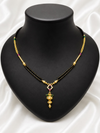 Traditional Black Bead Mangalsutra with Jhumka Pendant | Gold-Tone Designer Mangalsutra for Women
