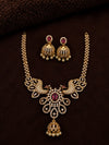 Premium Peacock American Diamond Necklace Set for Women | Gold Finish CZ Necklace with Green Stone & Matching Jhumka Earrings