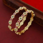 Premium Floral Stone Designer Bangles for Women | Pair of 2