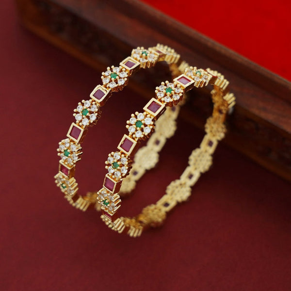 Premium Floral Stone Designer Bangles for Women | Pair of 2