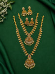 Traditional Temple Jewellery Set for Women | Gold Tone Long Haram Necklace Set with Matching Earrings