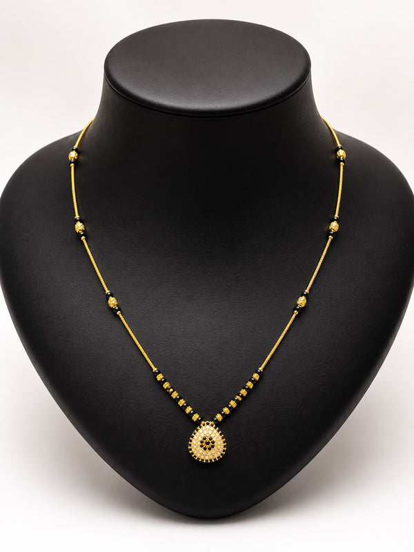 Traditional Gold Tone Black Bead Mangalsutra with Designer Pendant | Artificial Jewellery for Women
