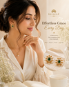 Traditional Designer Pearl Stud Earrings with Green Stone for Women