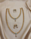 Premium American Diamond Double Layer Necklace Set for Women | Gold Plated CZ Stone Jewellery Set with Matching Earrings