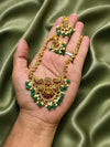 Premium Gold Plated Temple Necklace Set for Women | Ruby Green Stone Traditional Jewellery Set with Earrings | Bridal & Festive Wear