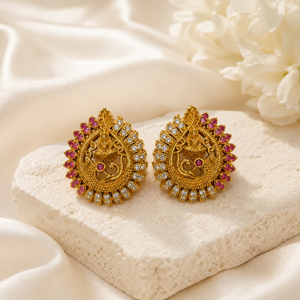 Traditional Artificial Peacock Design Stud Earrings for Women